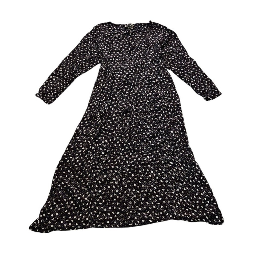 April Cornell Floral Maxi Dress Navy Blue Rayon Buttons Tie Back Womens Medium